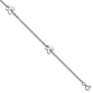 Black Bow Jewelry Stainless Steel Polished Butterfly Charms Anklet, 9-10 Inch - 1 of 4