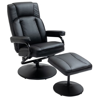 HOMCOM Swivel Recliner, Manual PU Leather Armchair with Ottoman Footrest for Living Room, Office, Bedroom