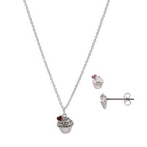 FAO Schwarz Silver Tone Cupcake Necklace and Earring Set - 1 of 2