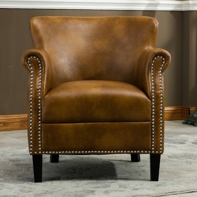 Traditional Holly Red Leather Gel Club Chair with Wood Accents