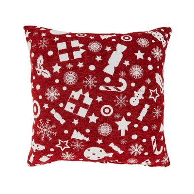 Saro Lifestyle Seasonal Splendor Chenille Jacquard Holiday Poly Filled Throw Pillow, 18"x18", Red