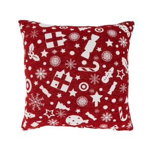 Saro Lifestyle Seasonal Splendor Chenille Jacquard Holiday Down Filled Throw Pillow, 18"x18", Red - 1 of 2