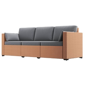 Aghana Digitals 3-Seat Outdoor PE Rattan Sofa with Removable Cushions, Galvanized Steel Frame, - 1 of 4