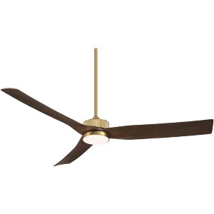 Casa Vieja 60" Montage Modern Indoor Outdoor Ceiling Fan 3 Blade LED Light Remote Control Soft Brass Finish Bedroom Patio Living Room Damp Rated - 1 of 4