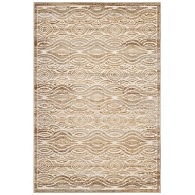 Modway Kennocha Rustic Vintage Abstract Waves 5x8 Area Rug - Tan/Cream,  Stain Resistant / Easy To Clean ,  Protect Floors From Traffic/Furniture