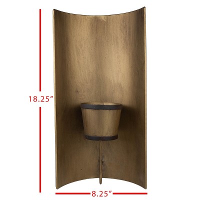 Antiqued Brass Curved Wall Planter with Riveted Accents