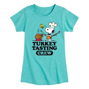 Girls' - Peanuts - Turkey Tasting Crew Fitted Short Sleeve Graphic T-Shirt - 1 of 4