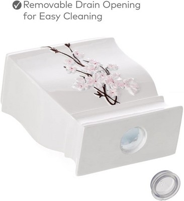 White Ceramic Floral 4-Piece Bathroom Accessory Set