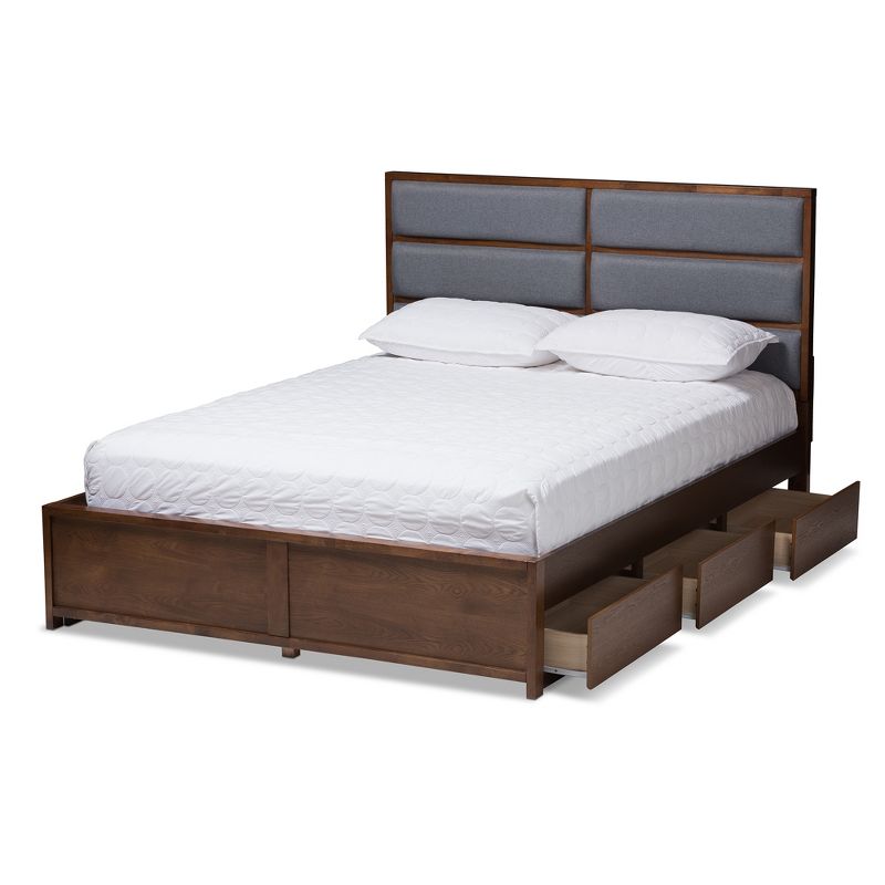 Macey Modern and Contemporary Fabric Upholstered Walnut Finished Storage Platform Bed Gray/Brown - Baxton Studio, 3 of 14