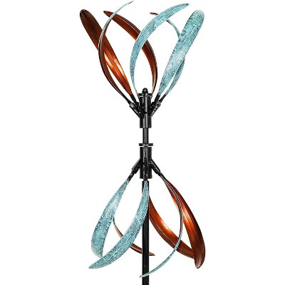 Cyan Oasis Yard Garden Wind Spinners - Large Outdoor Wind Spinners with Metal Stake Copper & Teal(13" W x 70.5" H)