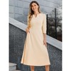 INSPIRE CHIC Women's Elegant Split Neck Side Zipper Pockets 3/4 Sleeve Work A-Line Dress - 2 of 4