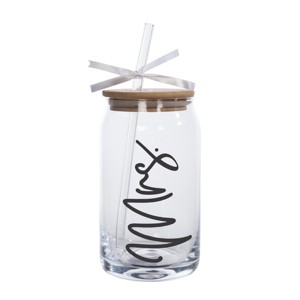 Totalee Gift Mrs Glass Cup w/ Lid and Straw Glass Clear 16 oz - 1 of 2