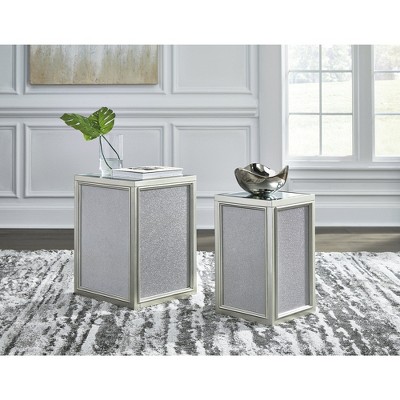 Hollywood Glamour Silver Square Mirrored Nesting End Tables