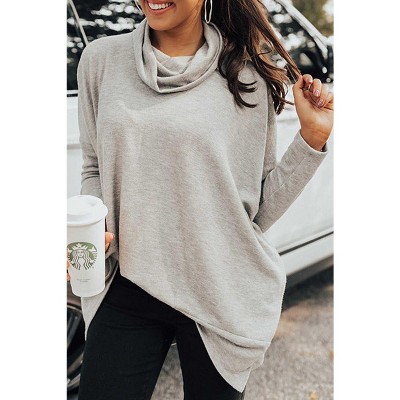 I AM A FASHION JUNKY Gray Cowl Neck Loose Fit Tunic Top Gray M