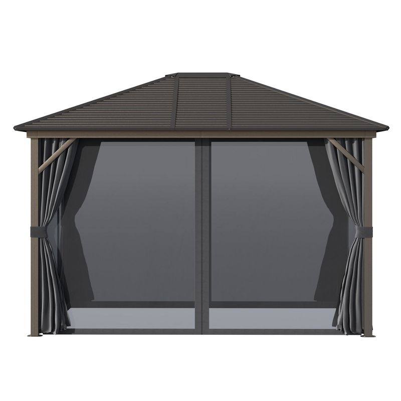 Outsunny 10' x12' Hardtop Gazebo with Aluminum Frame, Permanent Metal Roof Gazebo Canopy with 2 Hooks, Curtains and Netting for Garden, 5 of 8