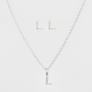 Sterling Silver Initial L Earrings and Necklace Set - A New Day Silver, Women