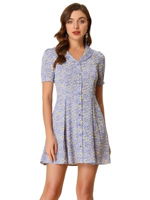 INSPIRE CHIC Women's V Neck Short Sleeve Button Front Summer Floral Shirt Dresses
