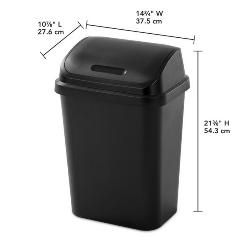 Sterilite 7.8 Gallon SwingTop Wastebasket, Plastic Trash Can with Lid and Compact Design for Kitchen, Office, Dorm, or Laundry Room, Black, 3 of 7