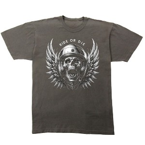 Skull with Wings and Halo, Ride or Die, Helmet on Black Pepper Vintage Adult T-Shirt - 1 of 3