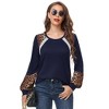 Women's Long Sleeve Leopard Print Tunic Tops Casual Color Block Blouse Loose T Shirt - 4 of 4