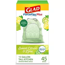Glad ForceFlexPlus + Tall Kitchen Drawstring Trash Bags - Febreze Sweet Citron & Lime - 13 Gallon - 45ct