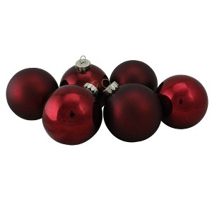 Northlight 6ct Burgundy Red 2-Finish Glass Ball Christmas Ornaments 3.25" (80mm) - 1 of 4