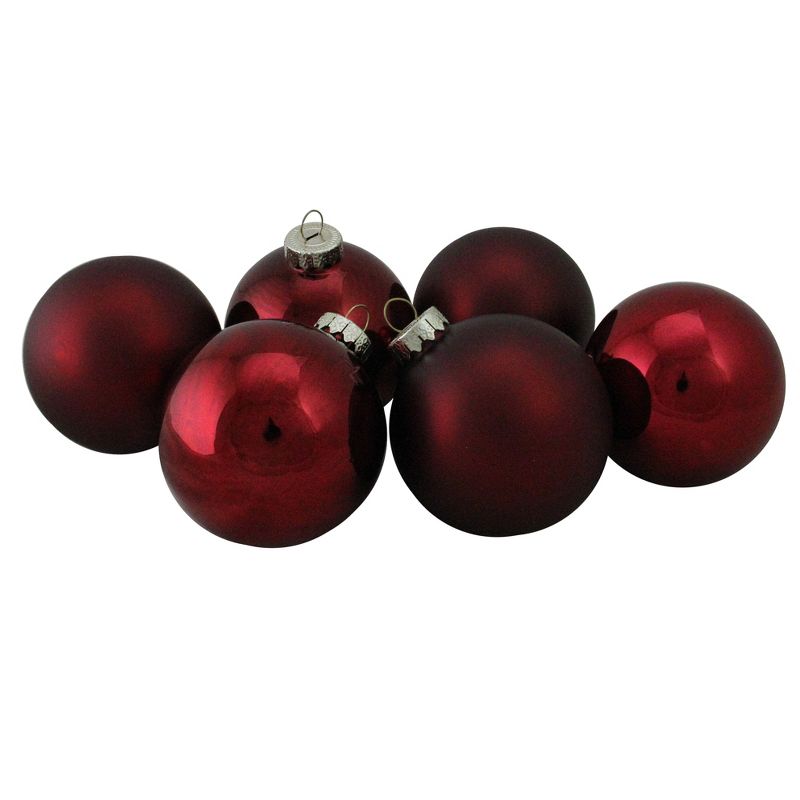 Northlight 6ct Burgundy Red 2-Finish Glass Ball Christmas Ornaments 3.25" (80mm), 1 of 6