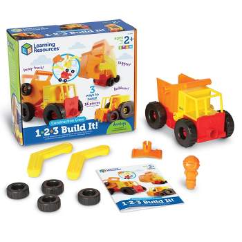 Learning Resources 1-2-3 Build It! Bulldozer, Digger, Dump Truck, 17 Pieces