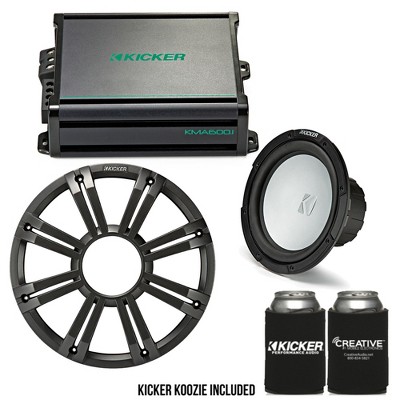 Kicker 10 Inch LED Marine Subwoofer (Charcoal) 600 Watt Amplifier Bundle