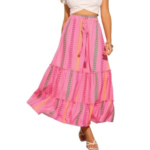 INSPIRE CHIC Women's Summer Elastic Drawstring Waist Tired Maxi Flowy Maxi Skirts - 1 of 4