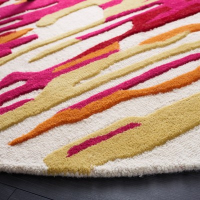 Ivory and Red Hand-Tufted Wool Round Area Rug, 6'