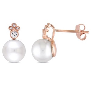 EVERLY JEWELRY | 10K Gold Freshwater Pearl Gemstone and Diamond Accent Drop Earrings - Multiple Metal Color Options. - 1 of 4