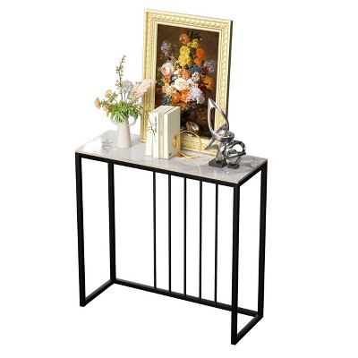 Non-porous Glossy Sintered Stone Console Table Hallway Storage Table Black Frame