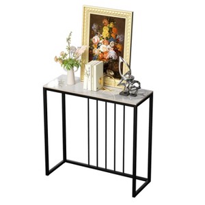 Non-porous Glossy Sintered Stone Console Table Hallway Storage Table Black Frame - 1 of 4