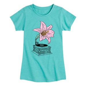 Girls' - Instant Message - Record Player Lily -Youth Girls Short Sleeve T-Shirt Fitted Short Sleeve Graphic T-Shirt - 1 of 4