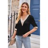 Coolmee Women's 3/4 Sleeve Shirts Lace V Neck Color Block Dressy Tops Casual Hollow Floral Blouses T Shirts - 2 of 4
