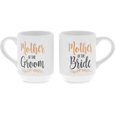 Sparkle and Bash 2 Pack Ceramic Coffee Mug, Mother of the Bride, Mother of the Groom (16 oz)