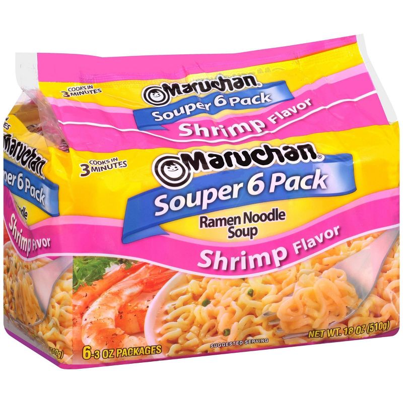 Maruchan Souper 6-Pack Shrimp Ramen Noodle Soup - 18oz/6ct, 1 of 4