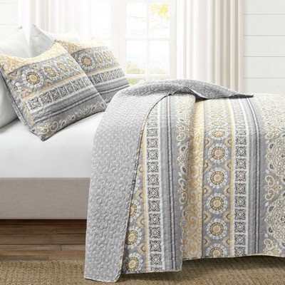 Lush Decor Lush Décor Nesco Stripe Reversible Cotton Quilt - Yellow and Gray - 3 Piece Bedding Set - Full / Queen — фото 2