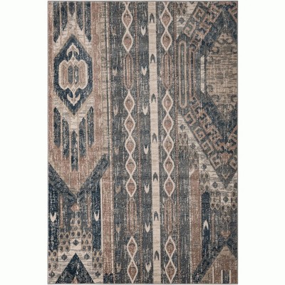Navy Blue Geometric 6' x 9' Easy-Care Synthetic Rug