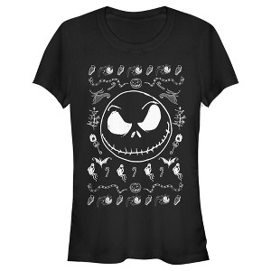 Juniors Womens The Nightmare Before Christmas Halloween Jack Skellington Sweater Print T-Shirt - 1 of 4