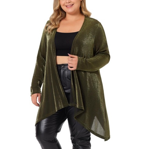 Agnes Orinda Plus Size Velvet Cardigans for Women Shawl Collar