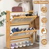 NewHome"2-Tier Slim Bamboo Shoe Cabinet with 2 Flip Drawers, Freestanding Shoe Rack for Entryway"brown Size L - 3 of 4