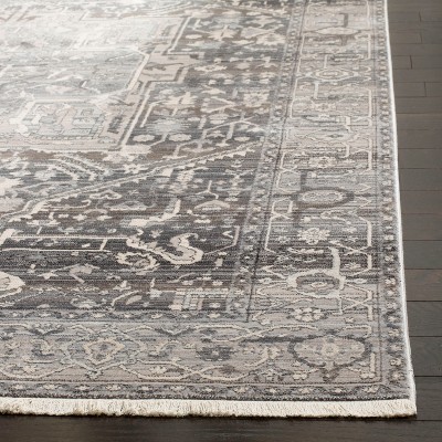Vintage Persian Grey Charcoal Rectangular Synthetic Area Rug