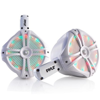 Dual 6.5'' Marine Wakeboard Speakers for Boating with Multi-Color Lights, 200W, Water Resistant, White