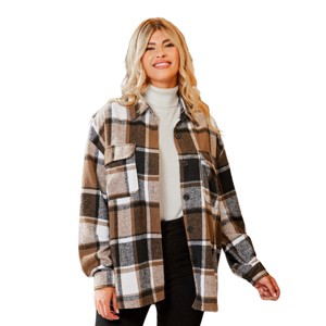 Women's Plaid Pocket Button-Front Shacket - Cupshe - 1 of 4