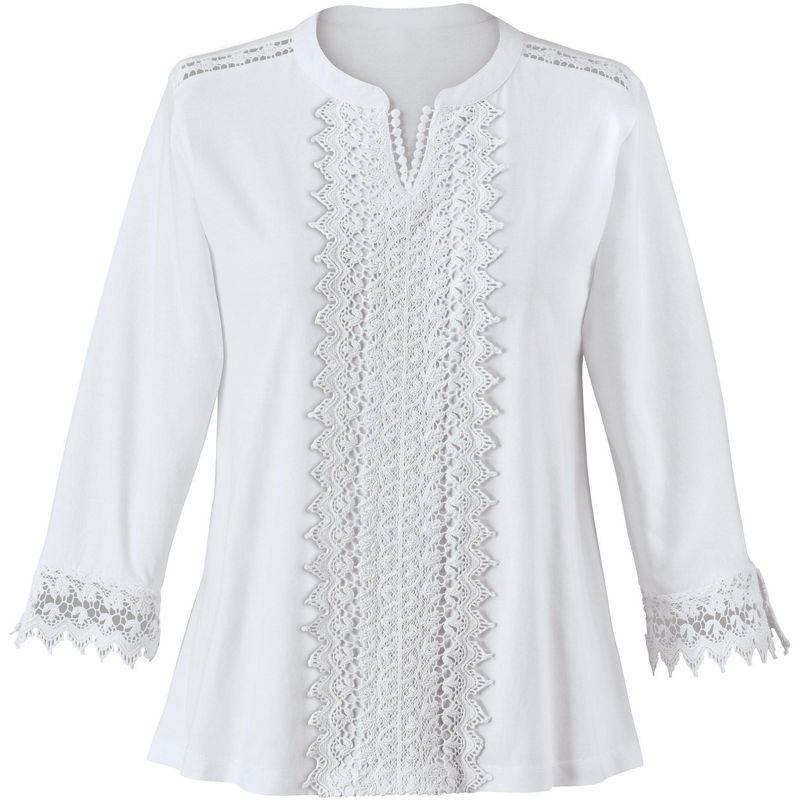 Collections Etc Lace Bodice and Trim V-Neck Long Sleeve Top, 1 of 5