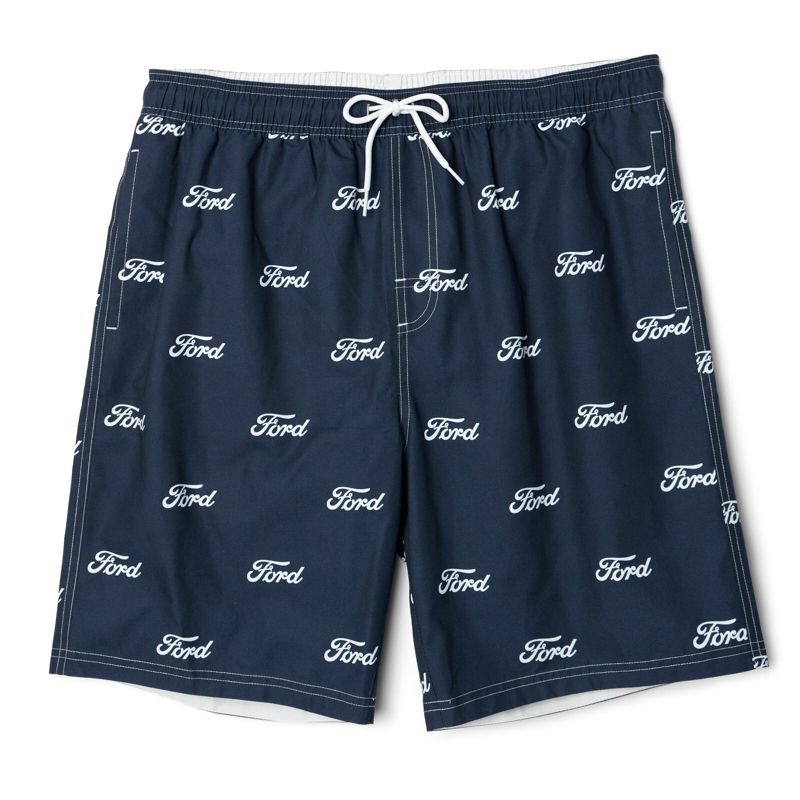 Ford Mens Swim Trunks Bathing Suit UPF 50+ Logo Navy Blue Small