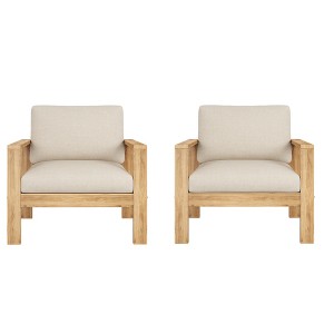 Christopher Knight Home Norman Outdoor Slat Design Acacia Wood Club Chair with Cushions, Light Gray/Teak - 1 of 4