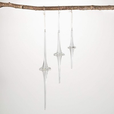 14.75"H  9.75"H and 7.5"H Sullivans Glass Icicle Ornament - Set of 3  Clear Christmas Ornaments